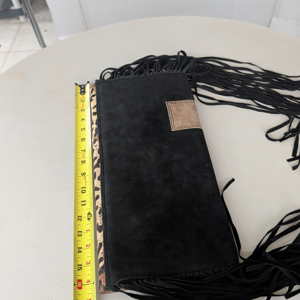 Double D Ranch Black Fringe Clutch with Leopard-Flap and Turquoise Accents - Picture 10 of 13